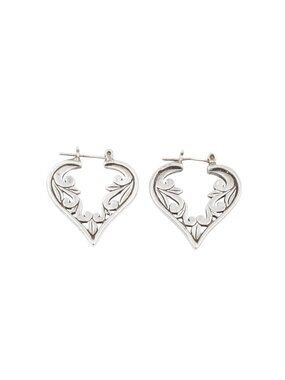 Sterling Silver Heart Hoop Earrings Vine Design 1 Inch